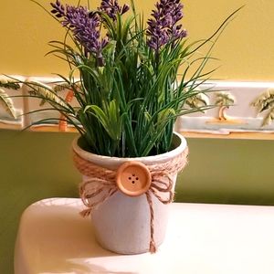 Purple flowers in a ceramic pot